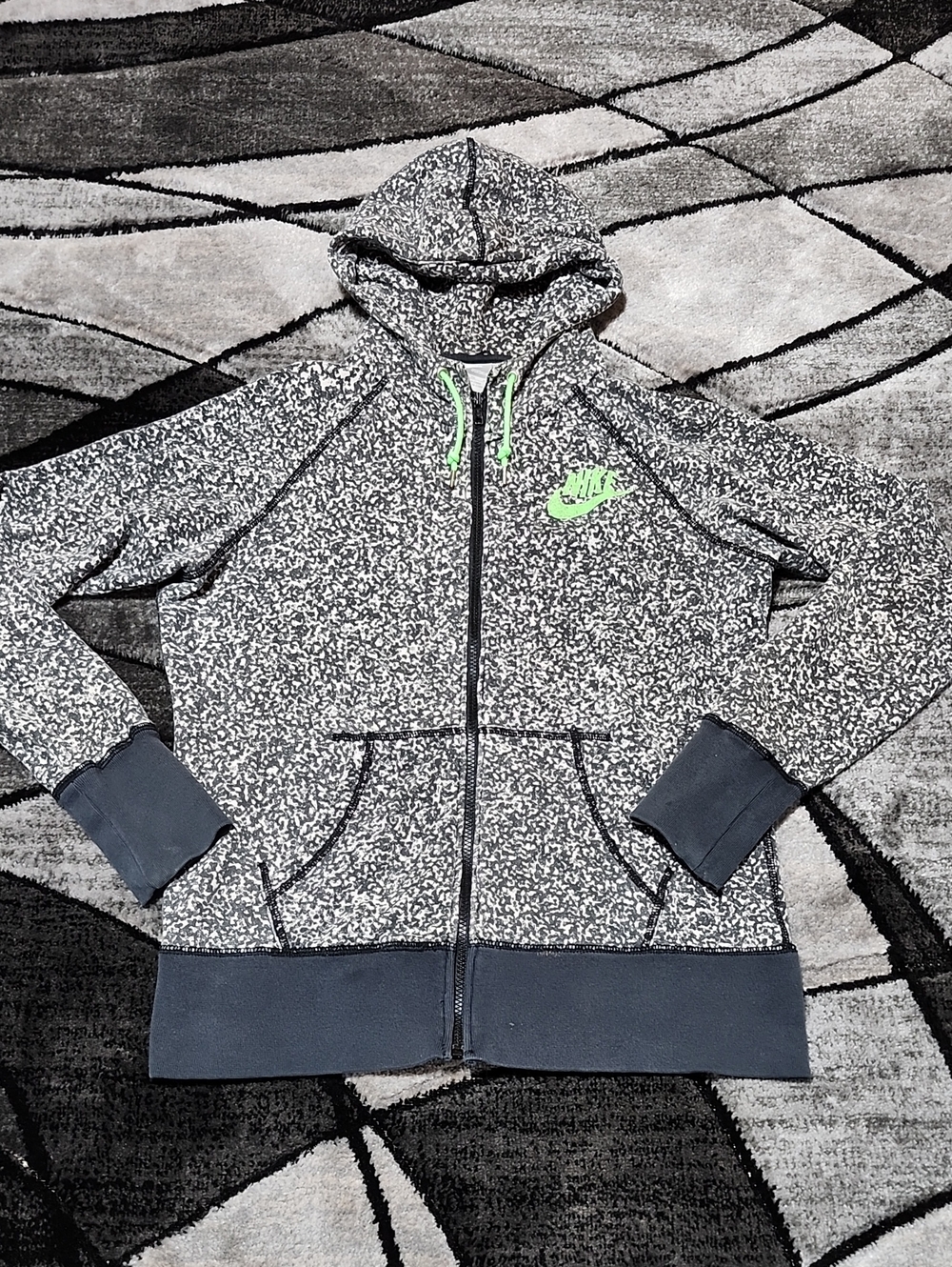 NIKE SPORTWEAR ELEPHANT PRINT VELVET NEON GREEN SWOOSH FULL-ZIP HOODIE JACKET